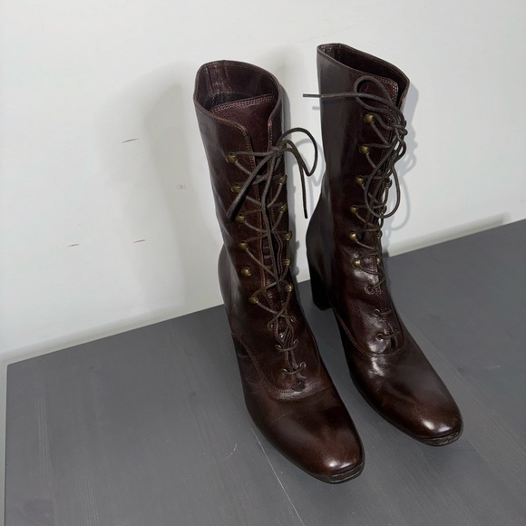 Gianni Barbato Women's  Leather Lace Up Boots Pointed Toe - Picture 3 of 12